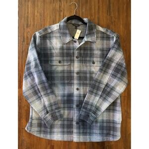 Banana Republic XL Plaid Shirt Jacket Melton Flannel Blue Gray NWT $120